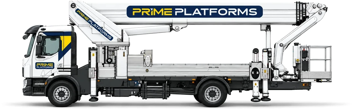 Bronto S35EM 35m truck mounted access platform in Prime Platforms livery