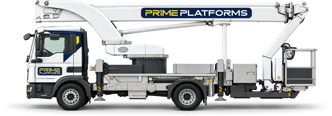 Palfinger P300KS 30m truck mounted access platform in Prime Platforms livery
