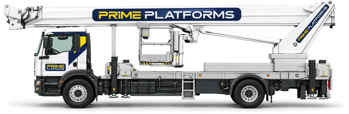 Palfinger P450 45m truck mounted access platform in Prime Platforms livery