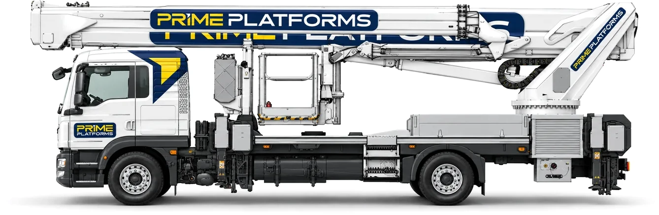 Palfinger P480NX 48m truck mounted access platform in Prime Platforms livery