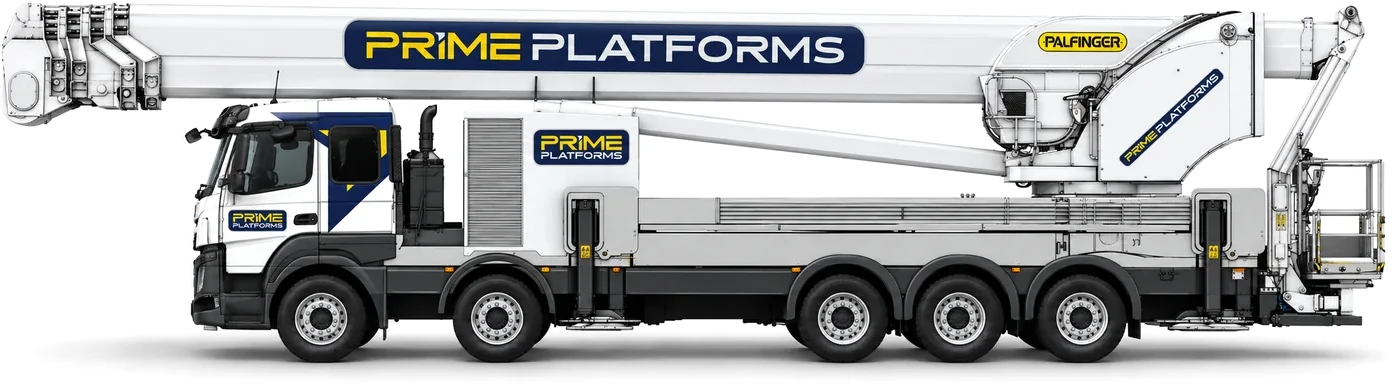 Palfinger P900 90m truck mounted access platform in Prime Platforms livery