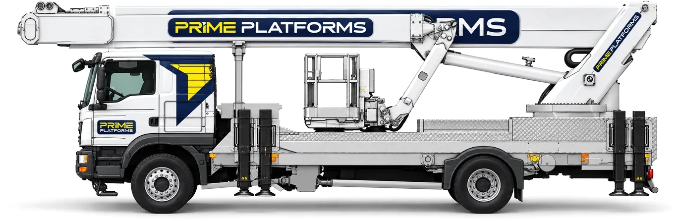 Ruthmann T380 38m truck mounted access platform in Prime Platforms livery