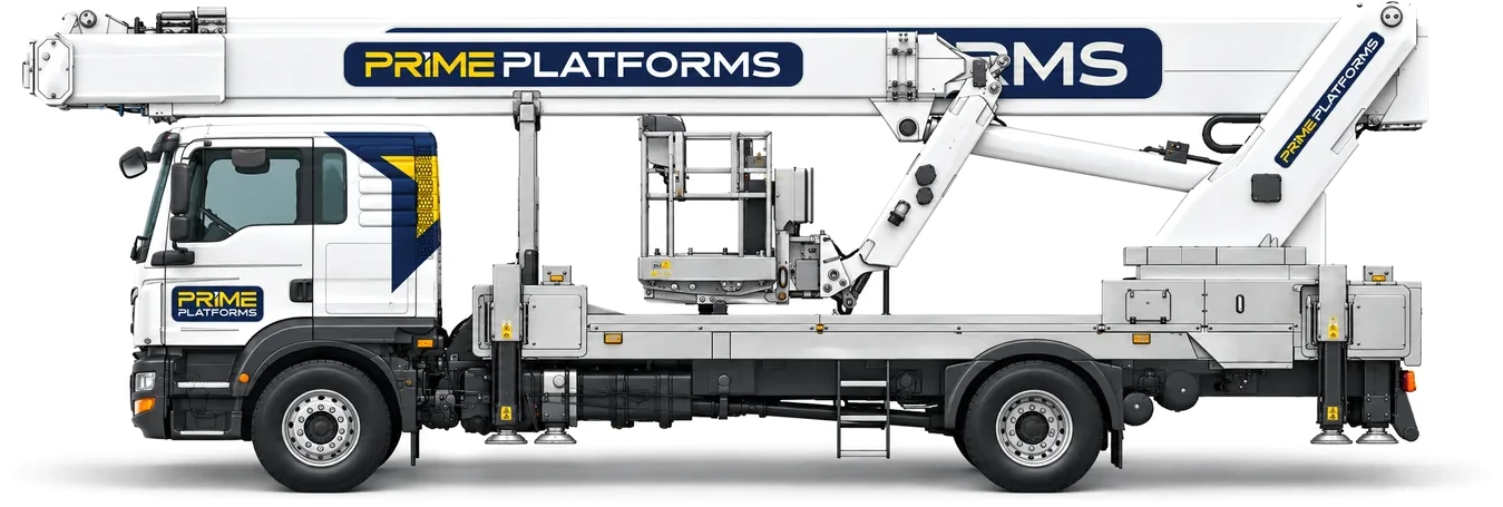 Ruthmann T480 48m truck mounted access platform in Prime Platforms livery