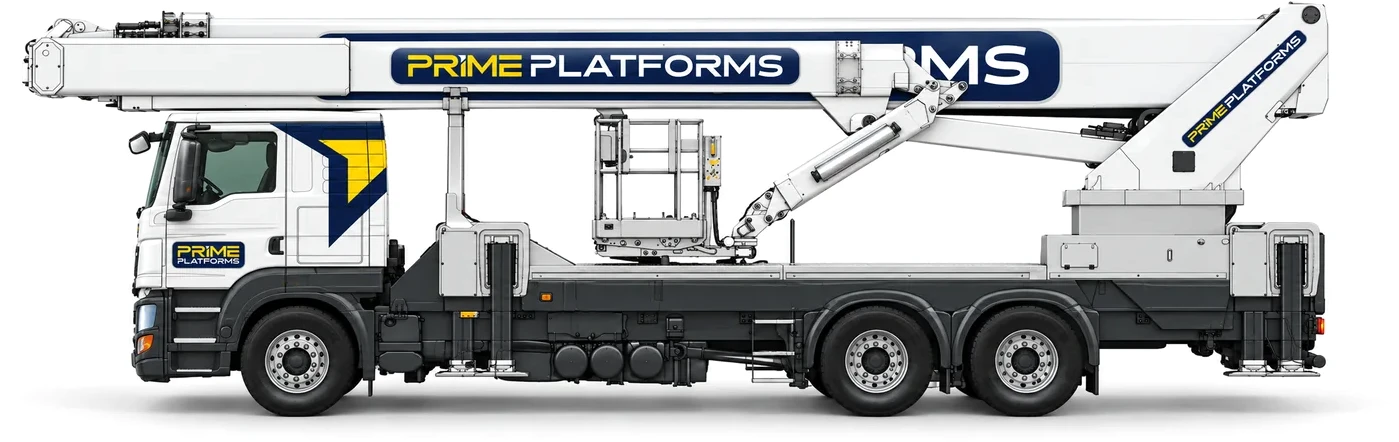 Ruthmann T570HF 57m truck mounted access platform in Prime Platforms livery