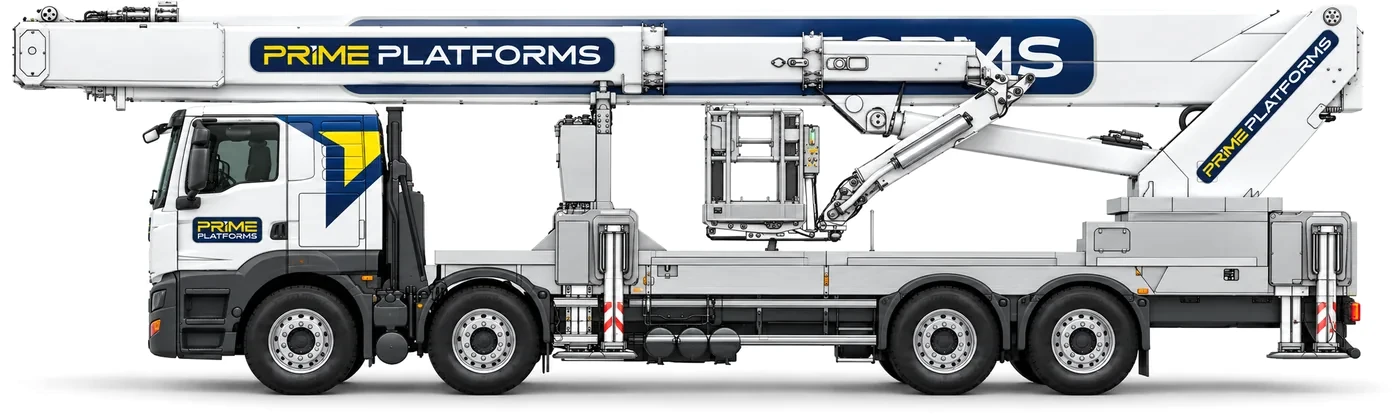 Ruthmann T750HF 75m truck mounted access platform in Prime Platforms livery